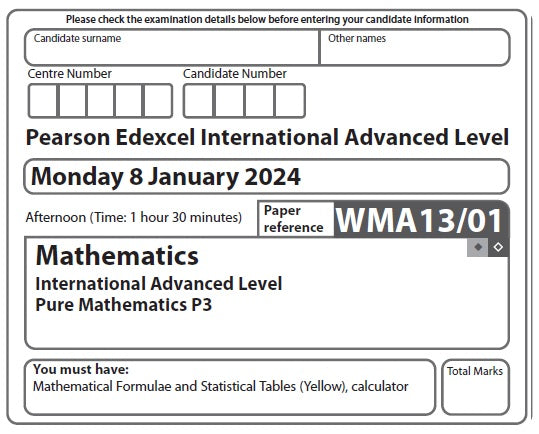 Mathematics WMA13 | Latest Past Papers