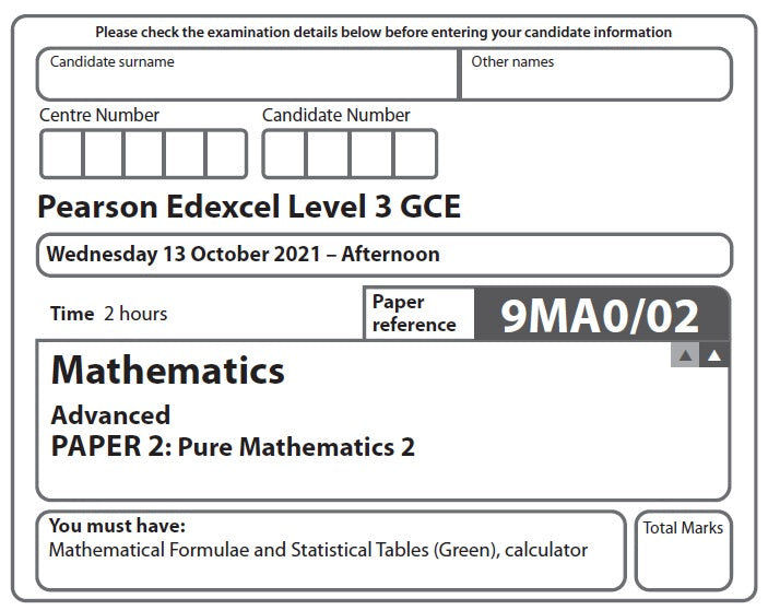 9MA0/02 Edexcel GCE A Level Paper 2