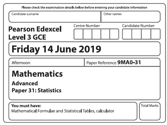 9MA0/31 Edexcel GCE A Level Paper 31