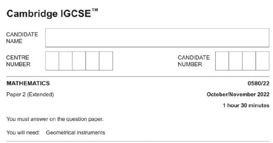 0580/22 Cambridge IGCSE Paper 22