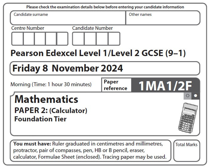 1MA1/1F, 1MA1/2F, 1MA1/3F Mathematics A (Foundation)