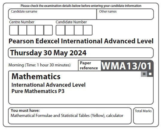 Mathematics WMA13 | Latest Past Papers