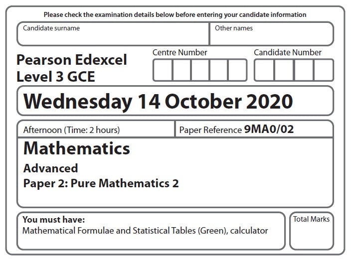 9MA0/02 Edexcel GCE A Level Paper 2