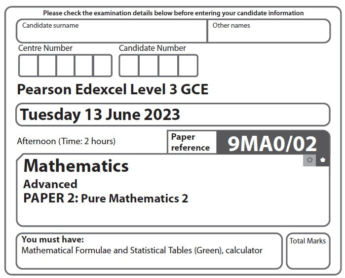 9MA0/02 Edexcel GCE A Level Paper 2