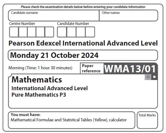 Mathematics WMA13 | Latest Past Papers