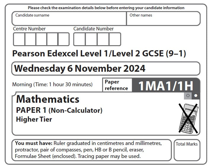 1MA1/1F, 1MA1/2F, 1MA1/3F Mathematics A (Foundation)