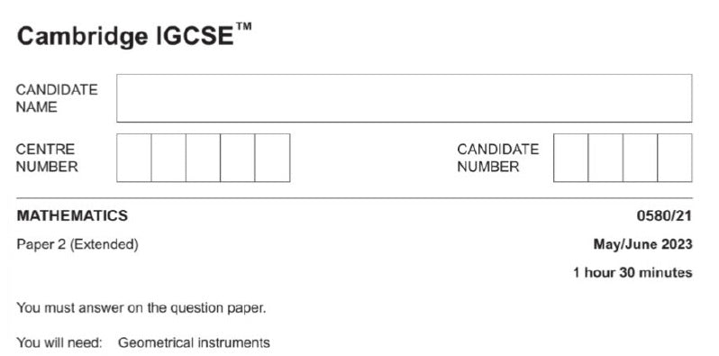 0580/22 Cambridge IGCSE Paper 22