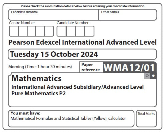 Mathematics WMA12 | Latest Past Papers