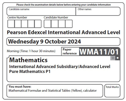 Mathematics WMA11 | Latest Past Papers