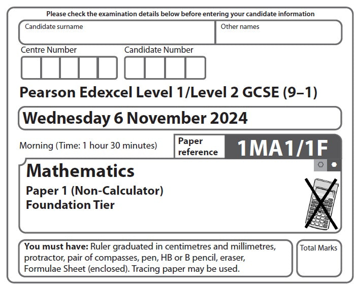 1MA1/1F, 1MA1/2F, 1MA1/3F Mathematics A (Foundation)