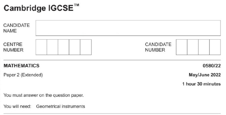 0580/22 Cambridge IGCSE Paper 22