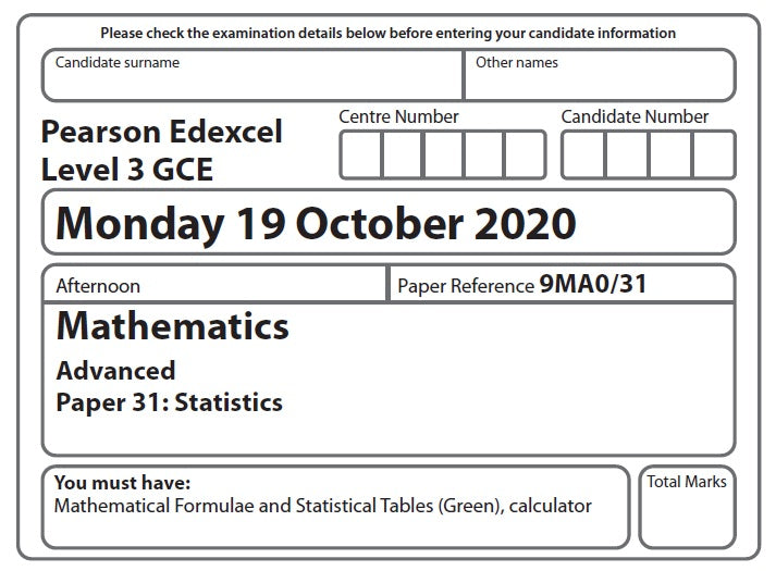 9MA0/31 Edexcel GCE A Level Paper 31