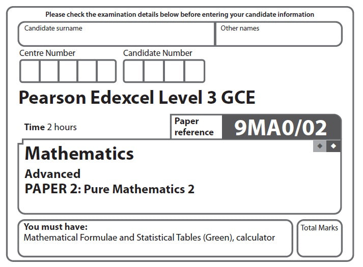 9MA0/02 Edexcel GCE A Level Paper 2