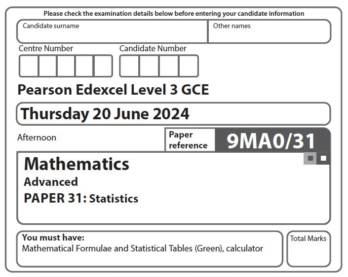 9MA0/31 Edexcel GCE A Level Paper 31