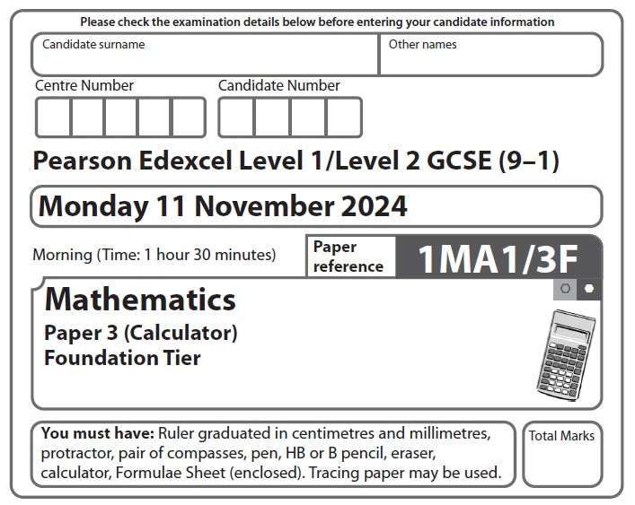 1MA1/1F, 1MA1/2F, 1MA1/3F Mathematics A (Foundation)